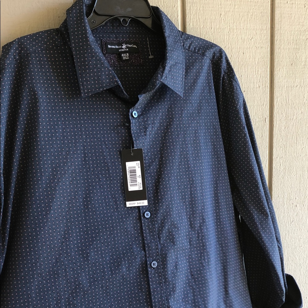 Beverly Hills Polo Club Navy Microdot Dress Shirt - Men